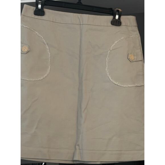 J McLaughlin Khaki Mini Skirt 10 Pockets Cotton Spandex Sporty Raw Hem Pockets - Picture 8 of 10